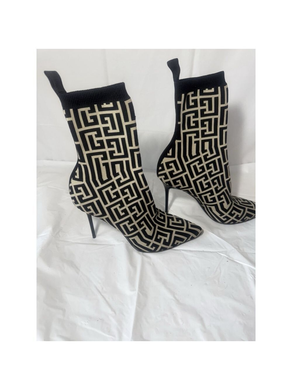 Balmain Skye Stretch Knit Ankle Boots EU 37 Monogram Pattern Made in Italy - Picture 4 of 16